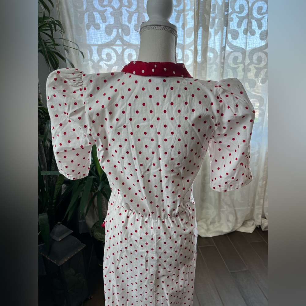 Vintage “I love Lucy” polka dot puff sleeve button up ruffle rockabilly pin up - Picture 9 of 12